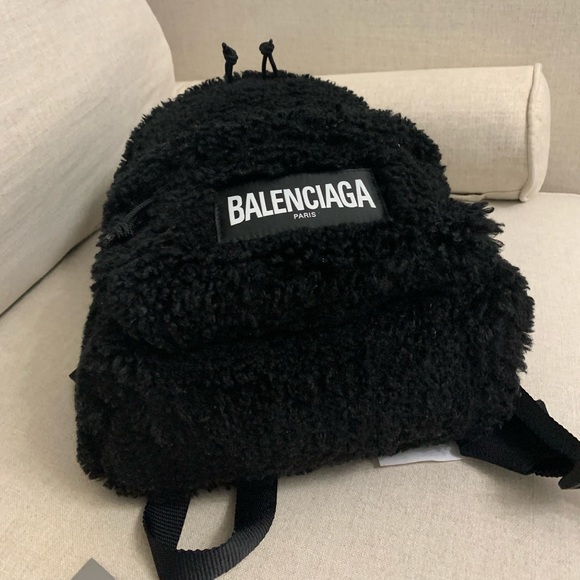 BALENCIAGA Logo Faux Shearling Backpack - Picture 7 of 14